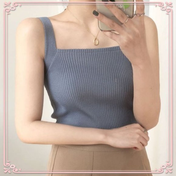 Tops - Stretchy Blue Gray Sleeveless Knit Tank Top NWOT